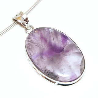 Bijoux Indiens Ethniques pendentif argent 925 massif femme et pierre fine Amthyste violet mauve ovale - Inde 206a