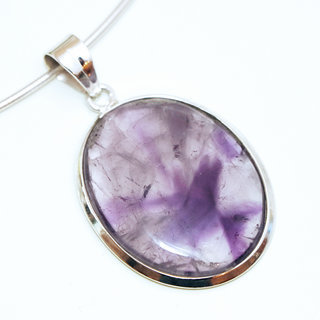 Bijoux Indiens Ethniques pendentif argent 925 massif femme et pierre fine Amthyste violet mauve transparent grand ovale - Inde 209a