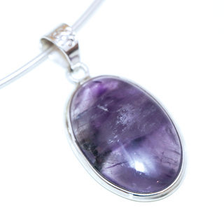 Bijoux Indiens Ethniques pendentif argent 925 massif femme et pierre fine Amthyste violet mauve transparent petit ovale - Inde 210a