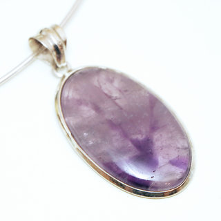 Bijoux Indiens Ethniques pendentif argent 925 massif femme et pierre fine Amthyste violet mauve transparent grand ovale long - Inde 211a