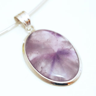 Bijoux Indiens Ethniques pendentif argent 925 massif femme et pierre fine Amthyste violet mauve transparent ovale long - Inde 212a