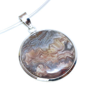 Bijoux Indiens Ethniques pendentif argent 925 massif femme et pierre fine Agate folle rond marbr ray orange marron bleu- Inde 216a