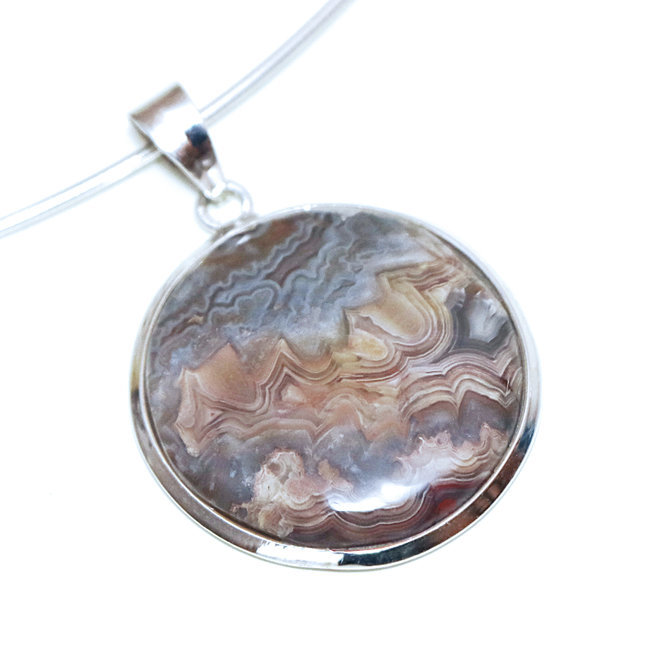 Pendentif en argent 925 rond et Agate folle - Inde 216