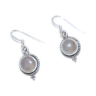 Bijoux Indiens Ethniques boucles d'oreilles argent 925 massif femme et pierre fine Quartz rose clair petites rondes filigranes perles - Inde 148a