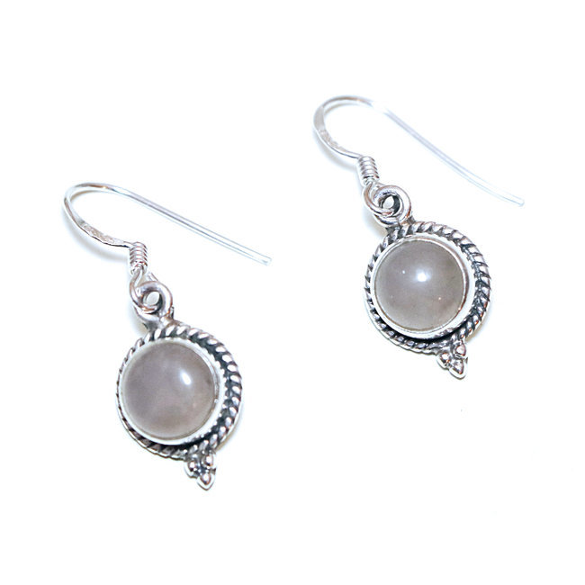 Boucles d'oreilles argent 925 rondes filigranes et Quartz rose - Inde 148