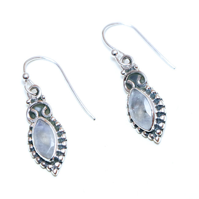 Boucles d'oreilles argent 925 marquises filigranes et Pierre de Lune - Inde 151