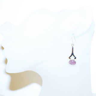 Bijoux Indiens Ethniques boucles d'oreilles argent 925 massif femme et pierre fine Amthyste violet mauve ovales ajoures - Inde 157b