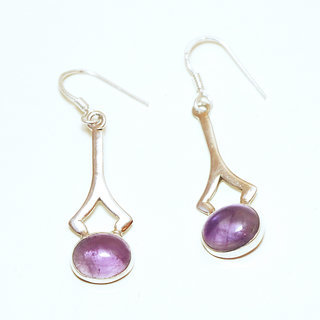 Bijoux Indiens Ethniques boucles d'oreilles argent 925 massif femme et pierre fine Amthyste violet mauve ovales ajoures - Inde 157a