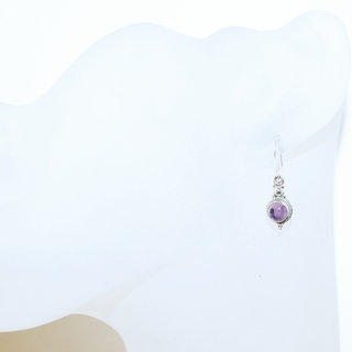 Bijoux Indiens Ethniques boucles d'oreilles argent 925 massif femme et pierre fine Amthyste violet mauve petites rondes filigranes - Inde 159b