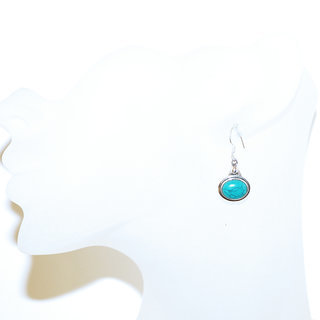 Bijoux Indiens Ethniques boucles d'oreilles argent 925 massif femme et pierre fine Howlite turquoise bleu ovale - Inde 172b