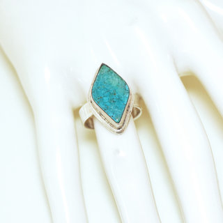 Bijoux ethniques indiens bague en argent 925 massif femme pierre fine Turquoise naturelle vritable losange - Npal 222b