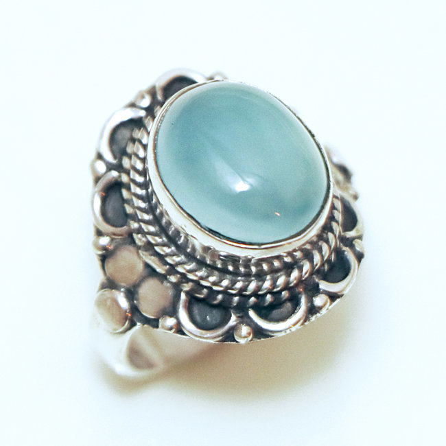 Bague filigranes argent 925 et Calcédoine bleue - Inde 329 - M