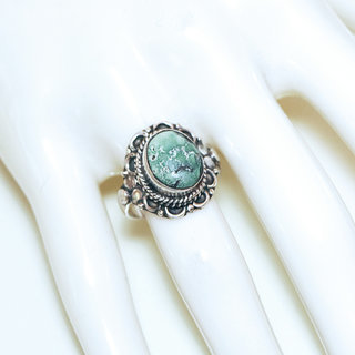 Bijoux ethniques Indiens bague en argent 925 massif femme pierre fine ovale filigranes Turquoise naturelle vritable - Inde 329Mb