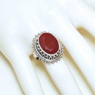 Bijoux ethniques Indiens bague argent 925 massif et pierre fine Cornaline orange grande ovale filigranes facettes - Inde 335b