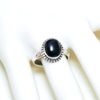 Bijoux ethniques Indiens bague argent 925 et pierre fine Onyx noir ovale dentelle filigranes - Inde 340b