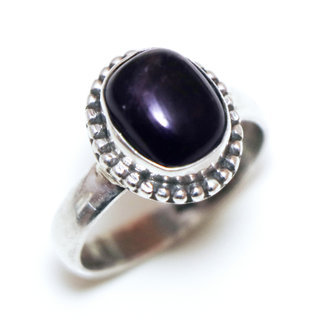 Bijoux ethniques Indiens bague argent 925 et pierre fine Onyx noir ovale dentelle filigranes - Inde 340a