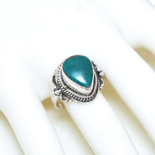 Bijoux ethniques Indiens bague argent 925 et pierre fine turquoise fonce goutte dentelle filigranes - Inde 342 b