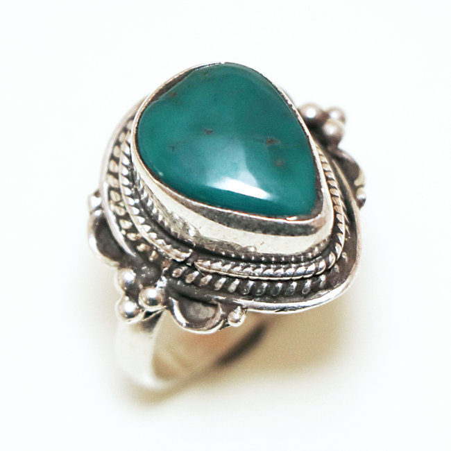 Bague argent 925 goutte filigranes et Turquoise - Inde 342