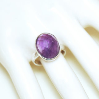 Bijoux ethniques Indiens bague argent 925 et pierre fine Amthyste violet ovale facettes - Inde 343b