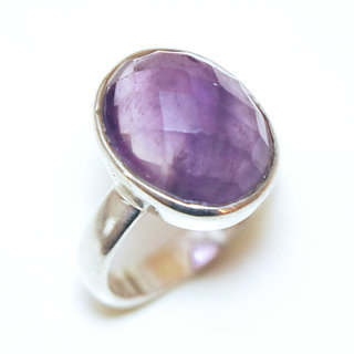 Bijoux ethniques Indiens bague argent 925 et pierre fine Amthyste violet ovale facettes - Inde 343a