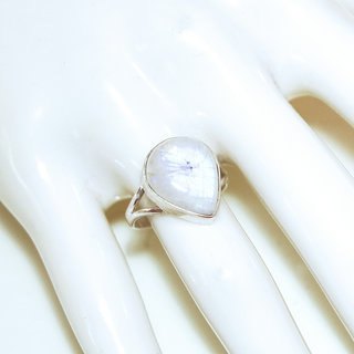 Bijoux ethniques Indiens bague argent 925 et pierre fine Pierre de Lune blanc nacr goutte ajoure ouverte - Inde 345b