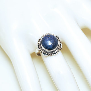 Bijoux ethniques Indiens bague argent 925 et pierre fine Lapis-Lazuli bleu fonc paillettes dentelle filigranes - Inde 348b