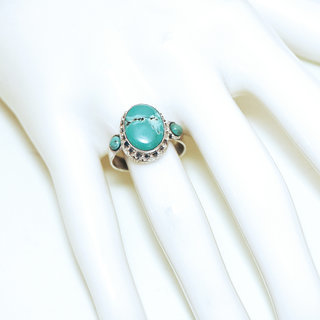 Bijoux ethniques indiens bague en argent massif 925 et pierre fine turquoise vritable naturelle ovale claire filigrane npalais - Npal 130b