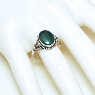 Bijoux ethniques Indiens bague en argent 925 massif fine femmes et pierre fine Malachite vert fonc marbr ovale filigranes spirales - Inde 063Lb