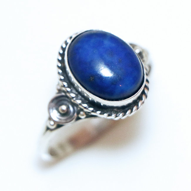 Bague argent massif 925 fine ovale filigranes et Lapis-Lazuli - Inde 063 - L