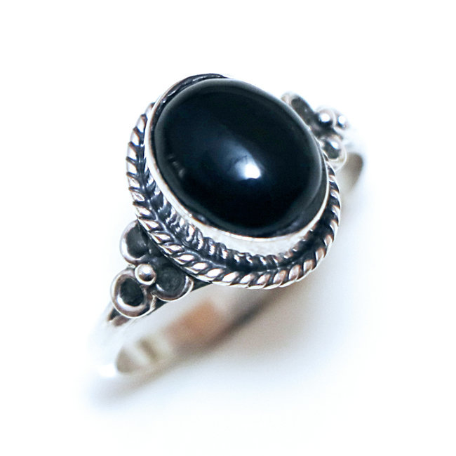 Bague argent 925 ovale filigranes et Onyx - Inde 350 - M