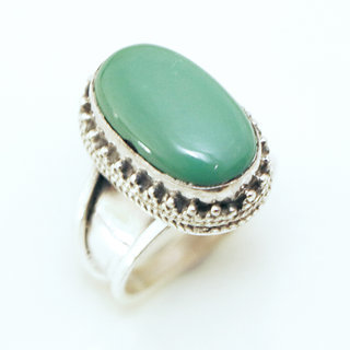 Bijoux ethniques indiens bague en argent massif 925 et pierre fine turquoise vritable naturelle grande ovale chevalire filigranes npalais - Npal 223 a