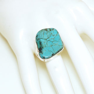 Bijoux ethniques indiens bague en argent pierres semi-prcieuses 925 massif druzy femme homme large et pierre fine turquoise naturelle vritable grosse brute npalaise - Npal 230b