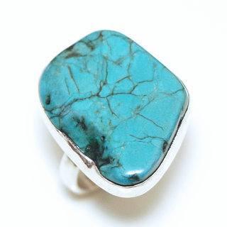 Bijoux ethniques indiens bague en argent pierres semi-prcieuses 925 massif druzy femme homme large et pierre fine turquoise naturelle vritable grosse brute npalaise - Npal 230a