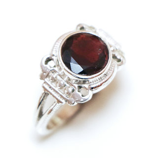 Bijoux ethniques Indiens bague argent pierres semi-prcieuses 925 massif et pierre fine Grenat rouge ronde dentelle filigranes facettes - Inde 356a