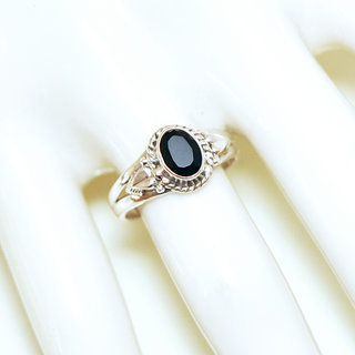 Bijoux ethniques Indiens bague argent pierres semi-prcieuses 925 massif et pierre fine Onyx noir fonc ovale dentelle filigranes facettes - Inde 358b