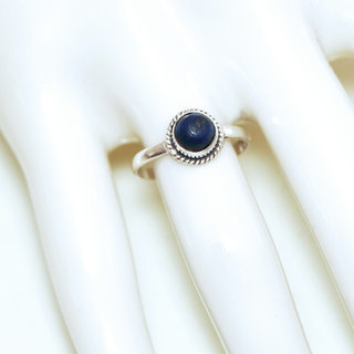 Bijoux ethniques Indiens bague argent pierres semi-prcieuses 925 massif et pierre fine petite Lapis-Lazuli bleu fonc paillettes ronde filigranes - Inde 365 Sb