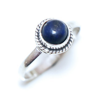 Bijoux ethniques Indiens bague argent pierres semi-prcieuses 925 massif et pierre fine petite Lapis-Lazuli bleu fonc paillettes ronde filigranes - Inde 365 Sa