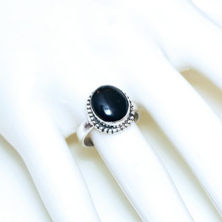 Bijoux ethniques Indiens bague en argent pierres semi-prcieuses 925 femmes et pierre fine Onyx noir fonc petite ovale filigranes - Inde 075Mb