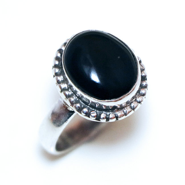 Bague argent massif 925 ovale filigranes et Onyx - Inde 075M