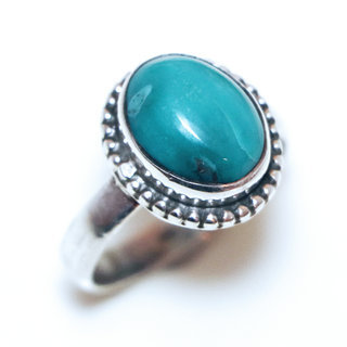 Bijoux ethniques Indiens bague en argent pierres semi-prcieuses 925 femmes et pierre fine vraie Turquoise vritable naturelle petite ovale filigranes - Inde 075Ma