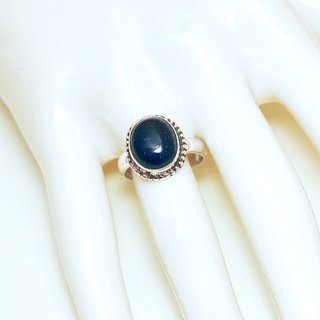 Bijoux ethniques Indiens bague en argent pierres semi-prcieuses 925 femmes et pierre fine Pierre de Soleil bleue fonce paillette brillante petite ovale filigranes - Inde 075Mb