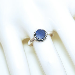 Bijoux ethniques Indiens bague en argent pierres semi-prcieuses 925 femmes et pierre fine Lapis Lazuli bleu fonc petite ronde filigranes - Inde 366b