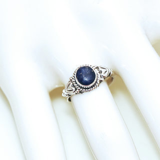 Bijoux ethniques Indiens bague en argent pierres semi-prcieuses 925 femmes et pierre fine Lapis Lazuli bleu fonc petite ronde filigranes - Inde 367b