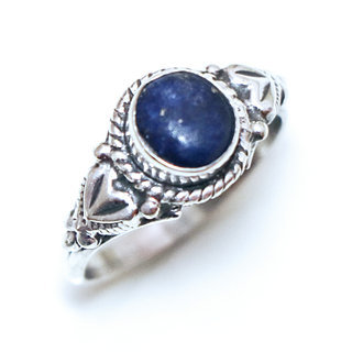 Bijoux ethniques Indiens bague en argent pierres semi-prcieuses 925 femmes et pierre fine Lapis Lazuli bleu fonc petite ronde filigranes - Inde 367a