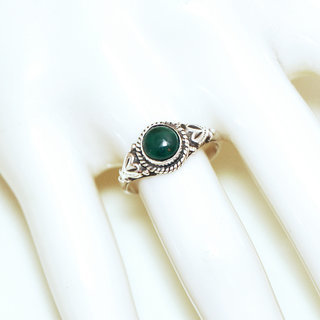 Bijoux ethniques Indiens bague en argent pierres semi-prcieuses 925 femmes et pierre fine vraie Malachite vert fonc marbr petite ronde filigranes - Inde 367b