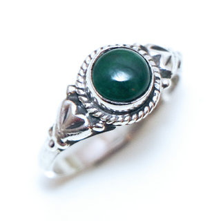 Bijoux ethniques Indiens bague en argent pierres semi-prcieuses 925 femmes et pierre fine vraie Malachite vert fonc marbr petite ronde filigranes - Inde 367a