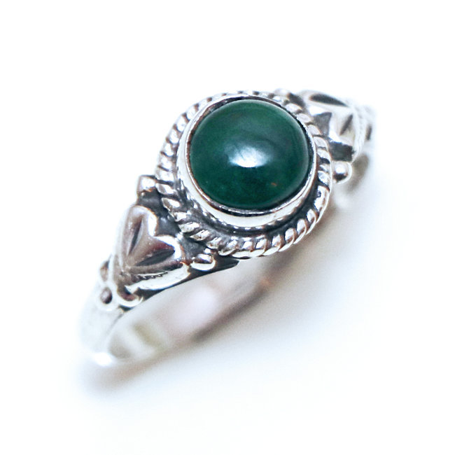 Bague argent 925 ronde filigranes et Malachite - Inde 367