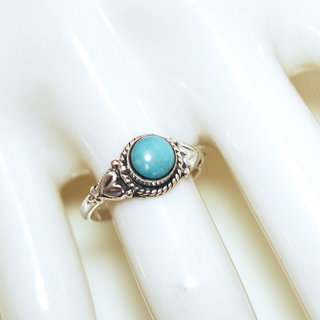 Bijoux ethniques Indiens bague en argent pierres semi-prcieuses 925 femmes et pierre fine vraie Turquoise naturelle vritable bleue petite ronde filigranes - Inde 367b