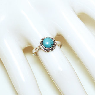 Bijoux ethniques Indiens bague en argent pierres semi-prcieuses 925 femmes et pierre fine vraie Turquoise naturelle vritable bleue petite ronde filigranes - Inde 365Sb