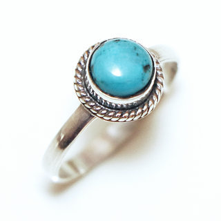 Bijoux ethniques Indiens bague en argent pierres semi-prcieuses 925 femmes et pierre fine vraie Turquoise naturelle vritable bleue petite ronde filigranes - Inde 365Sa